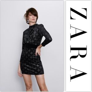 NWT Zara Black Belted Velvet Dress